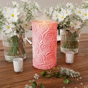 Hastings Home LED Candle with Remote Control Rose Design Scented Wax, Flickering or Steady Pillar Light Home Decor 989028UNG